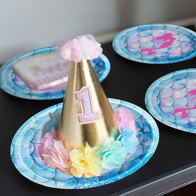 96 Pcs Mermaid Birthday Party Plates Napkins Forks Supplies Tableware Set Disposable Table Mermaid Theme Decoration for Girl Birthday Party or Baby Shower, Serves 24 Guests