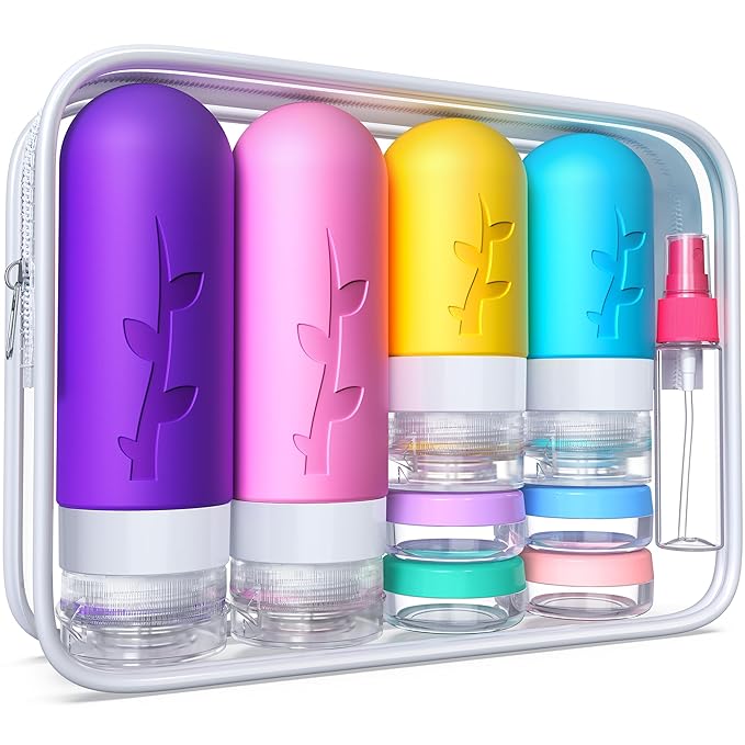 Tocelffe Travel Bottles,TSA Approved Containers for Toiletries, Silicone Leak Proof Refillable Liquid 3oz 2oz Travel essentials for Shampoo Conditioner Lotion BPA Free - Pack of 18