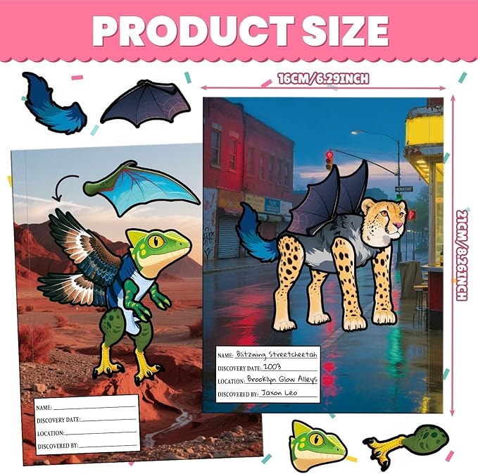 PARTYWIND Sticker Book for Toddlers, Cryptid Animals Sticker Book with 16 Scenes + 11 Sheet Stickers for Boy & Girl, Airplane Travel Toy Essentials, Cryptid Construction Kit Book for Kids Age 3-5