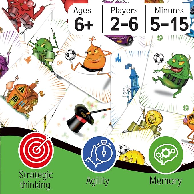 Speedy Monsters - Card Games for Kids Ages 4-8, Fast-Paced and Easy to Learn. Fun, Colorful Monster Match Game. No Reading Required. No Turns, Everyone Plays at Once. for 2-6 Players