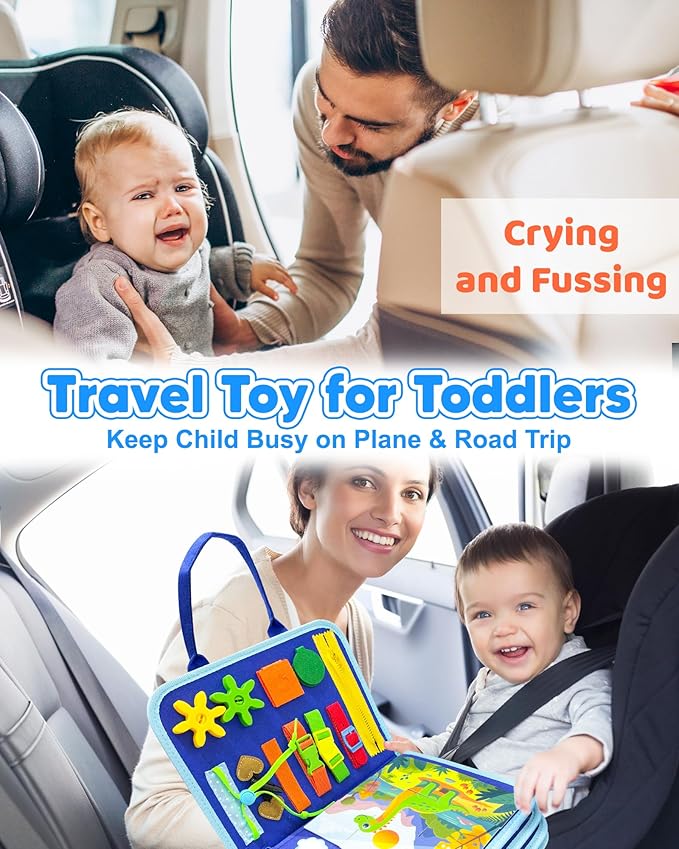 Walenty Busy Board Montessori Toys for Toddler Boy Birthday Gifts, Busy Book Sensory Learning Toys for Toddlers, Educational Activities Airplane Car Travel Toy for Boys