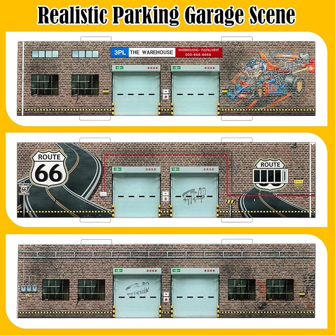 Saichotoy Storage for Hot Wheels: Toy Car Parking Garage Diorama with Lights - Freestanding Display Case for 1/64 Scale Diecast Cars with 4 Levels 24 Spots Maximum 40 Cars
