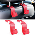 SINGARO Universal 2 Pack Car Seat Headrest Purse Hook, Carbon Fiber Back Seat Hook Storage Organizer Hanger for Purse Handbag Coat, Car Interior Accessories(Red)