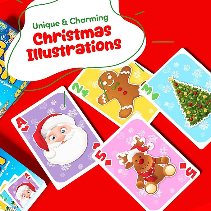 Gamie Christmas Go Fish Playing Cards Games for Kids - Deck of 52 - Christmas Poker Cards with Snowman & Festive Iconic Image Designs - Cute Pastel Colors - Xmas Basket Stuffers for Kids and Adults