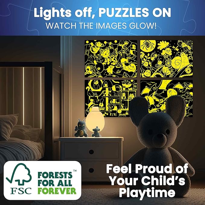QUOKKA Puzzles for Toddlers 4-6 – 4x30 Pieces Puzzles for Kids Ages 3-4 – Glow-in-The-Dark Dinosaur & Animals Learning Jigsaw Puzzle for Kids 3-5 Years Old