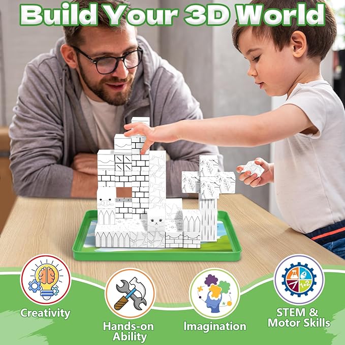 Intoypad Magnetic Blocks Painting Travel Toys for Kids, 48PCS Magnetic Building Blocks with 12 Paint Pens & Iron Box Art Craft Kits Magnet Blocks Cube Birthday Gifts for Boys Girls Road Trip Car Games