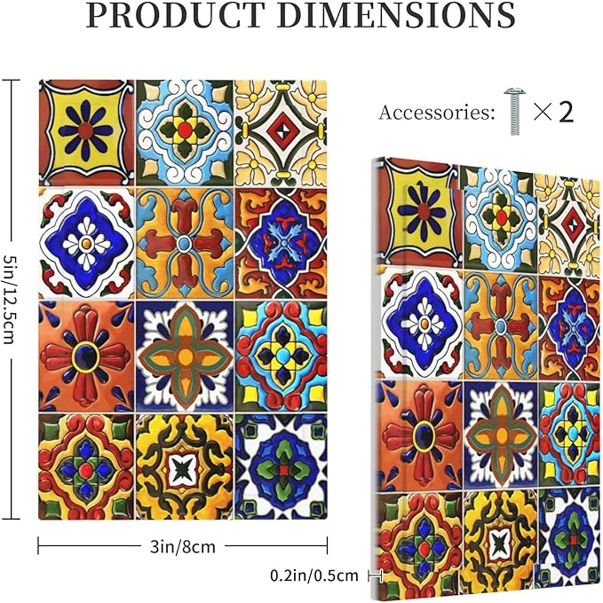 Vintage Colorful Boho Mexican Moroccan Tile Light Switch Cover Plate 1 Gang No Device Blank Electrical Wall Plates Faceplate Decorative Switch Plate for Farmhouse Home Decor
