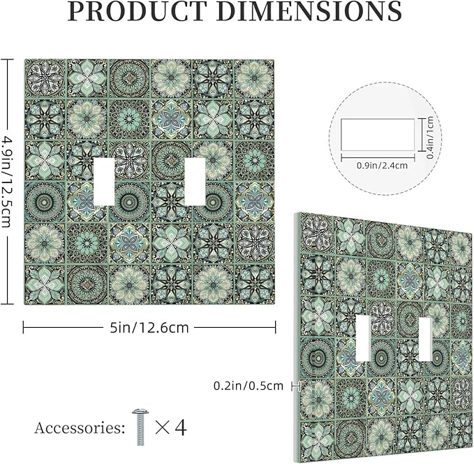 Moroccan Mandala Tile Floral Talavera Tiles Decorative Switch Plates 2 Gang Double Toggle Outlet Light Switch Cover Wall Plate Electrical Faceplate for Bathroom Kitchen Decor