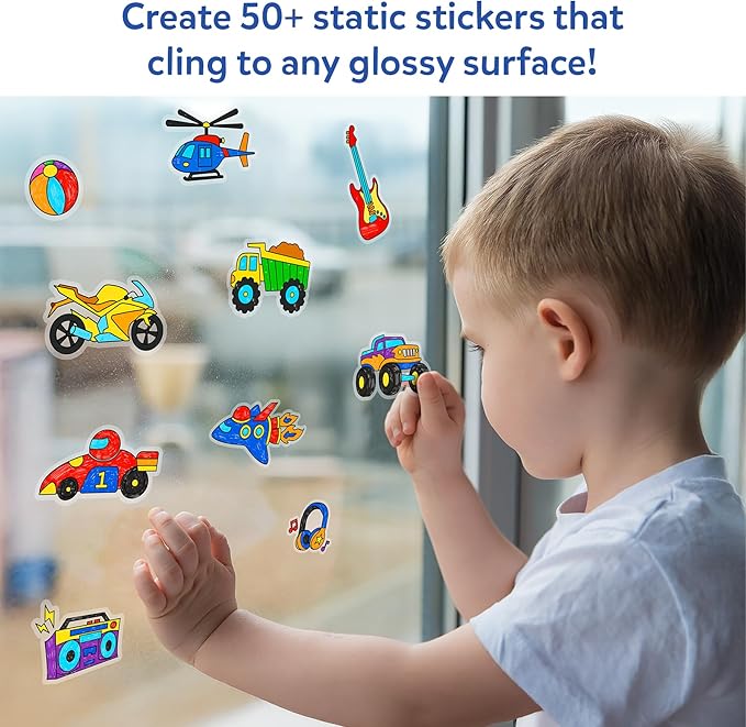 Skillmatics Cling Art – Color Clingz, 50+ Reusable Static Stickers, Mess-Free Fun for Kids, DIY Craft Kits & Supplies, Travel Toys, Creative Gifts for Boys and Girls Ages 3, 4, 5, 6, 7