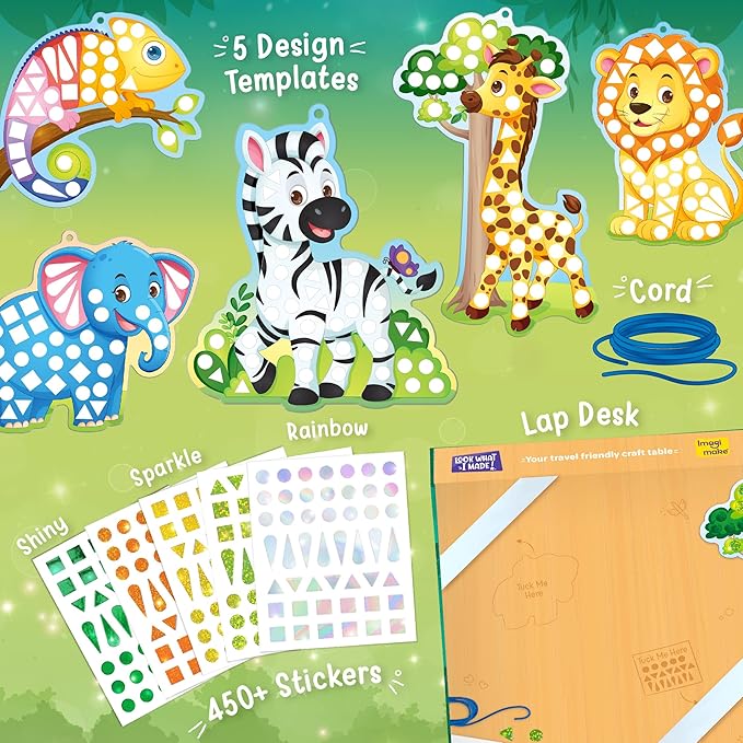 Imagimake Mirror Mosaic Animals Kids Art Set | DIY Craft Kits | Foil Stickers for Girls | Activities for Kids Ages 3-5 | Travel Art Kit for Toddler | Gift Set for Girls| 3,4,5,6,7 Year Old Boy Gifts