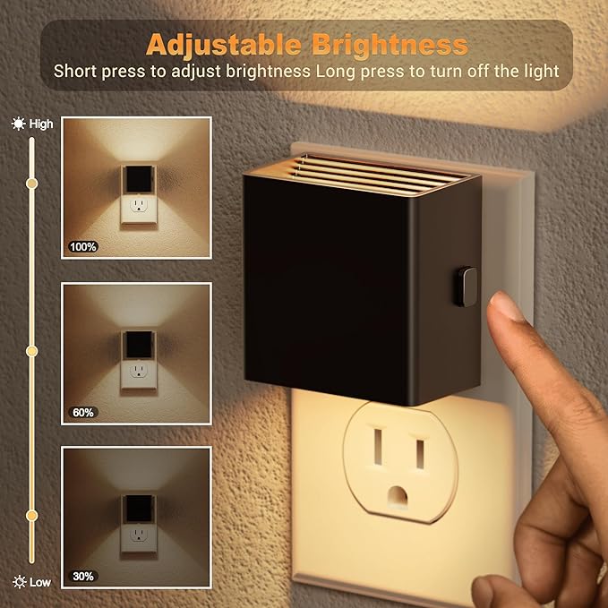 JandCase Night Light, Automatic Night Lights Plug into Wall, 2 Pack Modern Night Lights with Auto Light Sensor, 3000K Brightness Adjustable Nightlight for Kids Bathroom Hallway Kitchen Bedroom Decor