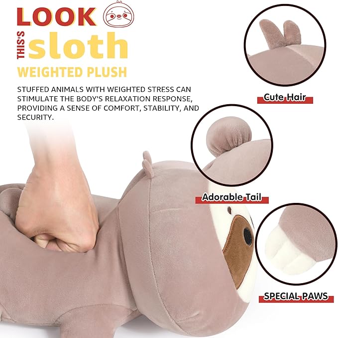 Onsoyours Original Weighted Sloth Plush, Cute 13.8"|1.8 Pound Hugging Sloth Weighted Stuffed Animal, Soft Collectible Plushies Pillow Toy Gift for Kids & Adults