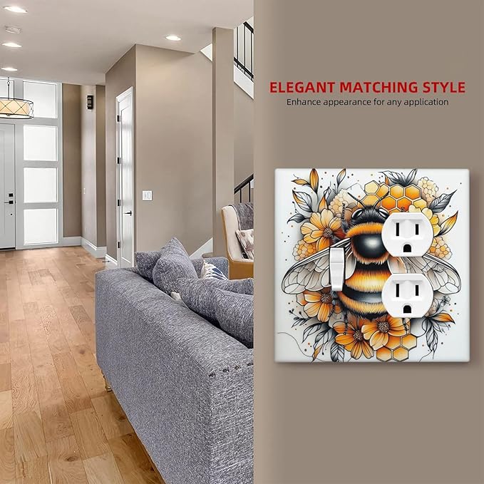 Wallplates Bee Honeycomb Flowers Plant Leaves 1 Toggle 1 Duplex Switch Plate Electrical Gfci Faceplate Decorative Light Switch Covers For Nursery Kids Room Decor