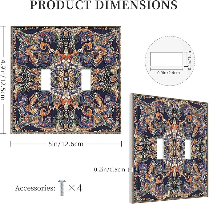 Decorative Switch Plates Mandala Petals Retro Flowers 2 Gang Double Toggle Outlet Light Switch Cover Wall Plate Electrical Faceplate For Bed Room Home Decor