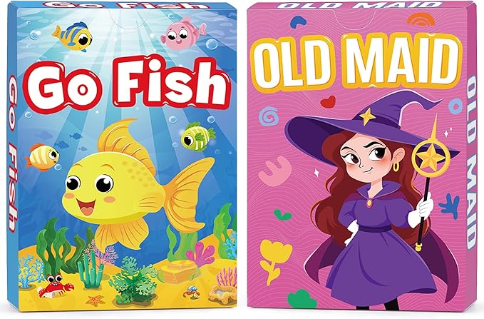 Kids Card Games, Go Fish Card Game, Old Maid Card Game, Card Games For Kids 4-8, Fun Educational Cards for Toddler 2-4 Years, Great for Family Table Travel Camping Party Classroom Games (12 Pack)
