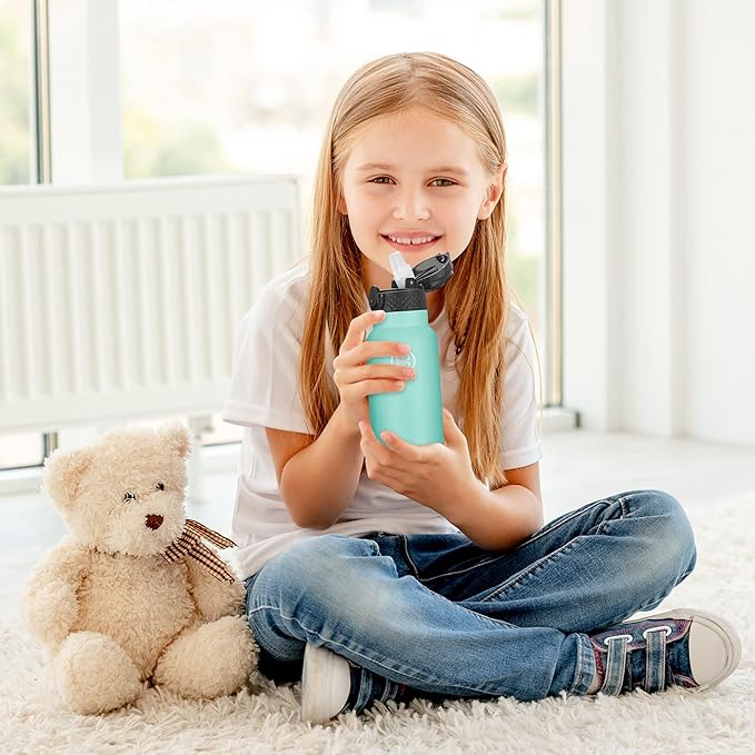 Han's Bottle Kids Water Bottle with Straw Lid - Insulated Stainless Steel Reusable Tumbler for Girls,Boys,Thermo Mug,17oz,Sky