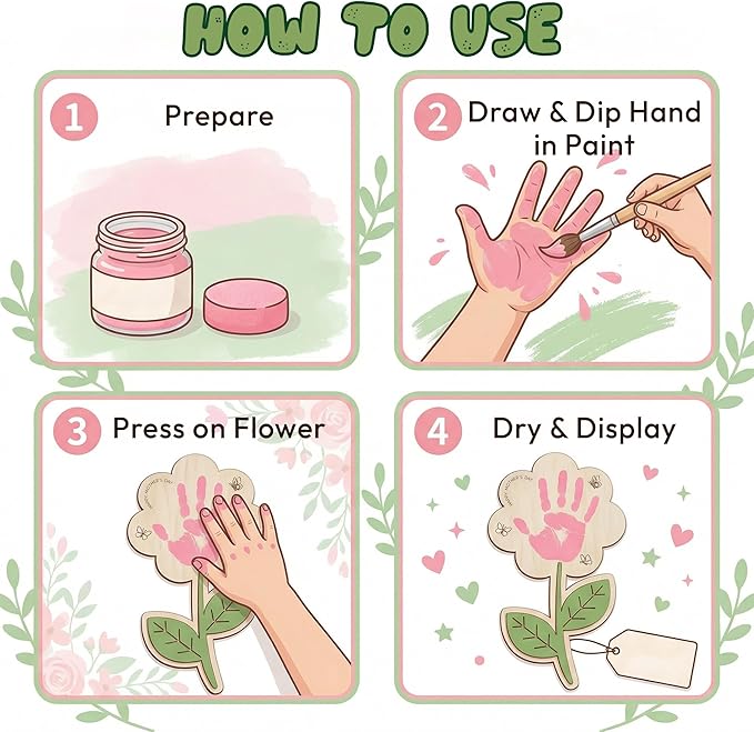 HYPERI DIY Mothers Day Crafts for Kids Handprint Art, Handprints Wooden Rose Flower Bouquet, Mothers Day Gifts for Mom from Kids, for Grandma from Grandkids, Mothers Day Keepsake Craft
