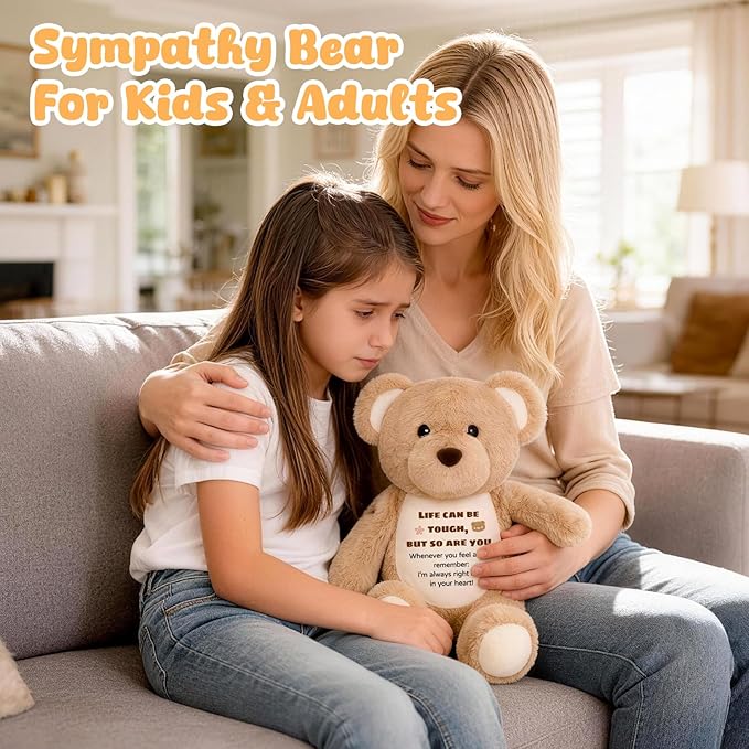 Soft Teddy Bear Plush Toy, Get Well Soon Comfort Bear with Sympathy Message, Emotional Support Thinking of You Encouragement Sympathy Gift for Women Kids Toddlers Grandkids Friends