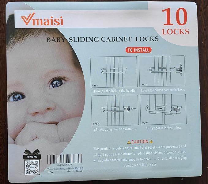 Vmaisi Baby Sliding Cabinet Locks - Adjustable U Shaped Child Safety Locks for Cabinets with Handles or Knobs, Childproof Latches for Kitchen Bathroom Storage Cupboards 10 Pack