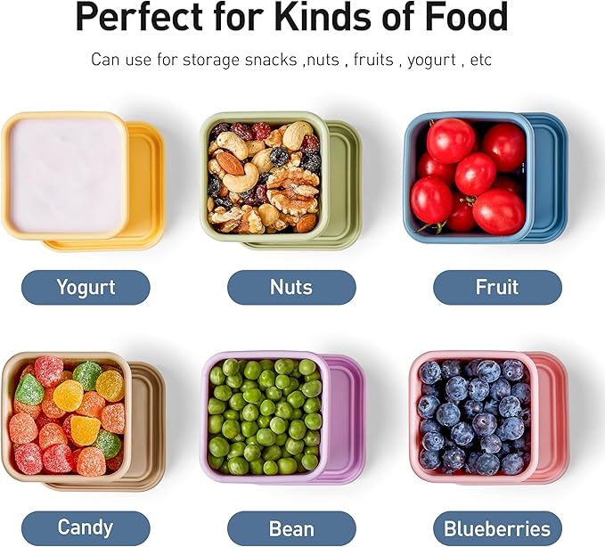 ISSEVE 4pack 6oz Silicone Snack Containers for Kids, Reusable Small Containers with Lids, Leak Proof Food Storage Containers, Children Kids Lunch Box for Daycare, School, Travel (Morandi color)
