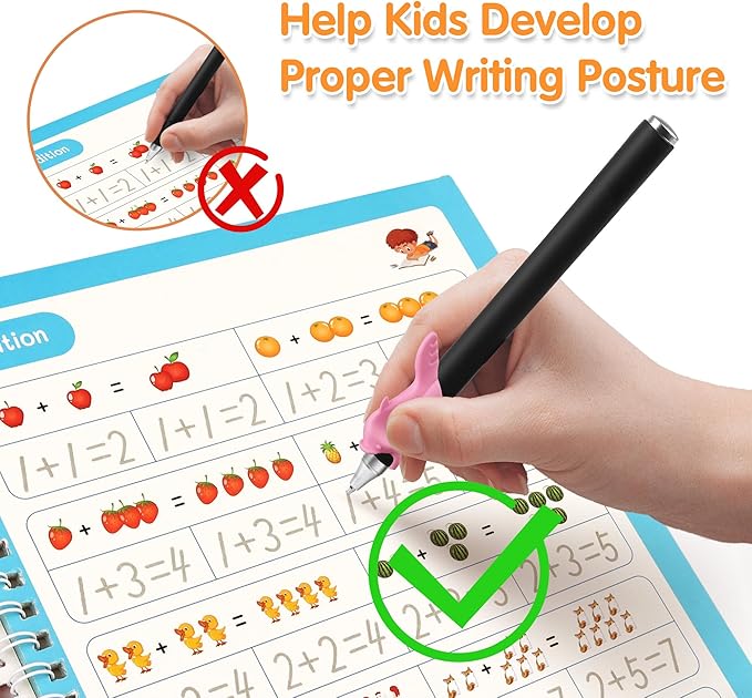 Helsort Large Magic Grooved Practice Copybook for Kids, Reusable Grooved Handwriting Workbook, Learn to Write Number Letter Tracing for Kids Ages 3-8 Kindergarten Preschool Calligraphy 10.2×7.3"