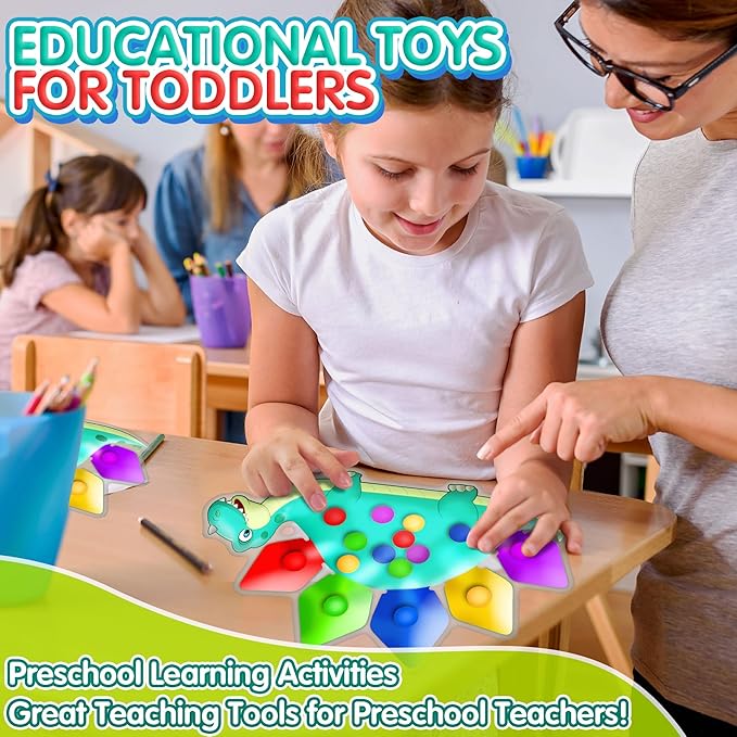 Dinosaur Color Sorting Sensory Toy Travel Toys for Toddler 1-3 Airplane Toy Roadtrip Essenstial for Toddlers Boys Gifts Fine Motor Autism Calm Fidget Montessori Preschool Activities for Kid Christmas