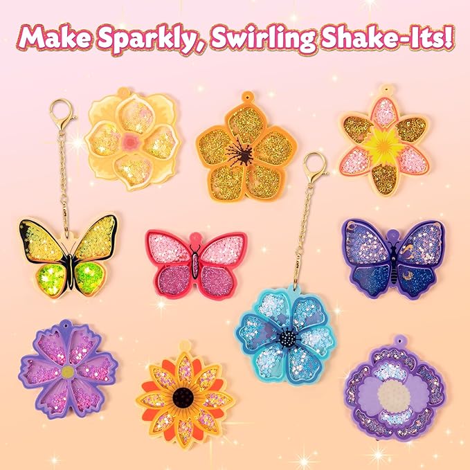 Shake-its Glitter Craft Kits, DIY Art Kit for Kids - Fun Shake Art Supplies, Creative Arts and Crafts Activity Gifts for Girls & Boys Ages 4 5 6 7 8 9 (Flowers & Butterflies)