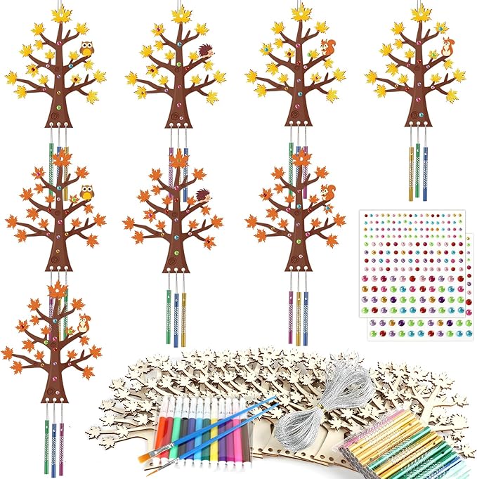 gisgfim 16 Pack Fall Wind Chime Crafts Kits for Kids Make Your Own Thanksgiving Maple Tree Wind Chime Wooden DIY Arts and Crafts for Autumn Party School Classroom Decorations Supplies Birthday Favors
