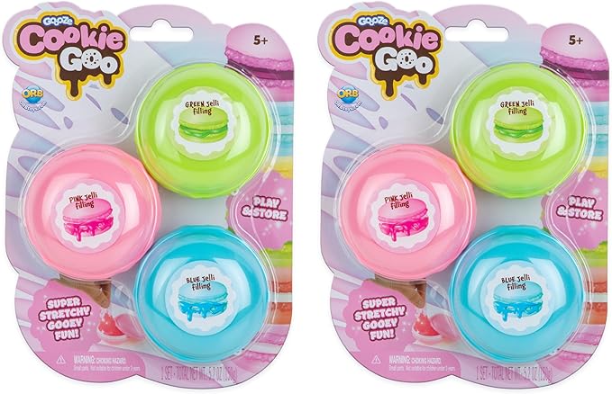ORB Goooze Cookie Goo Slime Kit 2 Pack - 6 Total Macaron Shaped Containers with Cookie Slime - Sensory Squishy Jelly Slimes to Stretch, Squeeze for Adults and Kids - Colorful Fidget Slimes, Fun Gifts
