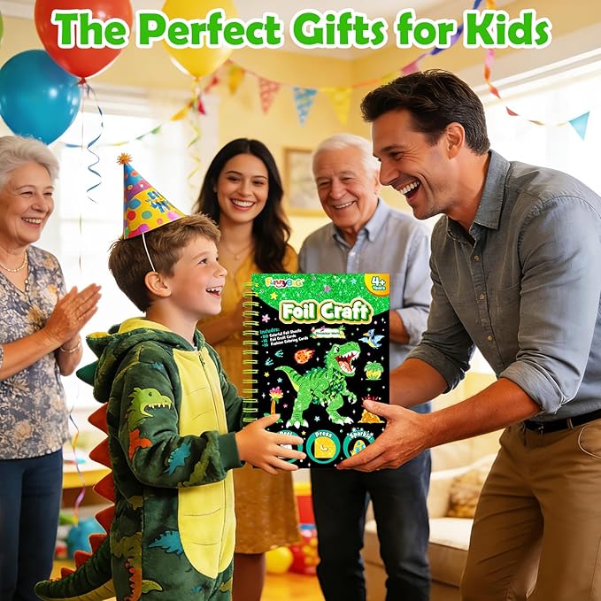 FUNNYB&G Foil Art Crafts for Kids Ages 4-8: Mother's Day 2026, Birthday Gift for Boys, Art and Crafts Supplies, Party Favors, Creative Toys for Boys 4 5 6 7 8 9 Years Old (Dinosaur World)