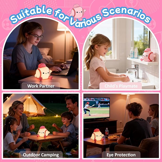 CoolGift Mart Softball Night Light for Girls, Silicone Touch Control Lamp, USB Rechargeable with Timer & Brightness Adjustment, Gift for Softball Lovers
