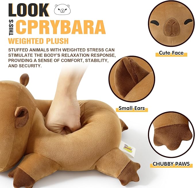 Onsoyours Original 13.8"|1.8 Pound Weighted Stuffed Animals, Cute Weighted Positive Capybara Plush Pillow Toy Soft Weighted Capybara Plushies Gift for Kids Adults