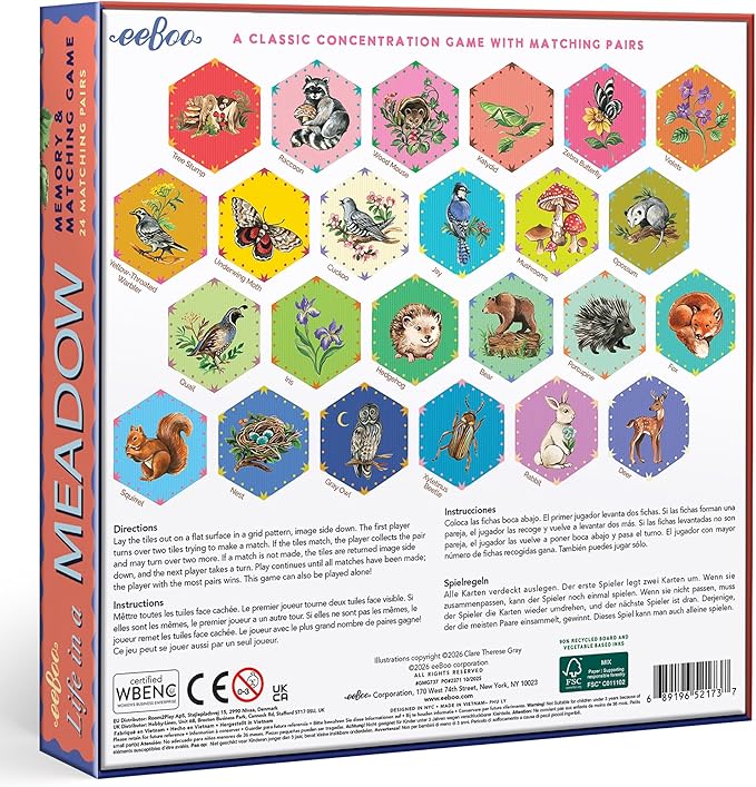eeBoo: Memory and Matching Game - Life in a Meadow - 24 Pairs, Develops Recognition, Concentration, Memory & Vocabulary Skills, Age 3+