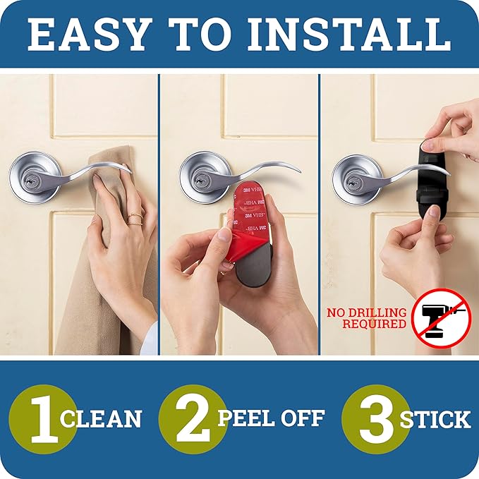 Door Lever Lock (1 Pack) Prevents Toddlers from Opening Doors. 3.25" L * 1.5" W * 4.5" H Easy One Hand Operation for Adults. Durable ABS with 3M Adhesive Backing. Simple Install (Black)