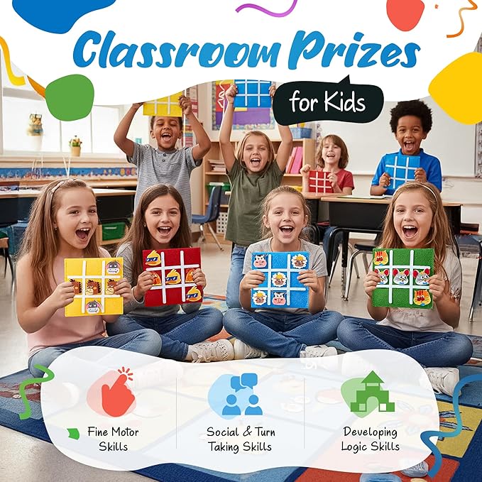 JoyCat 24 Pack Tic Tac Toe Party Favors for Kids, Felt Travel Board Games with Storage Pouch, Classroom Prizes, Goodie Bag Stuffers, Birthday Gifts for Students(Farm)