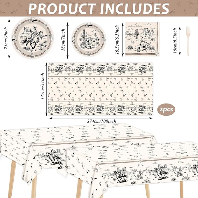 Cowboy Birthday Plates Napkins for Kids Boys Western Party Theme Supplies Decorations Rodeo Bachelor Paper Cake Tableware Set Tablecloths Serves 24 Guests Cowboy Ranch Wild West Party Favors