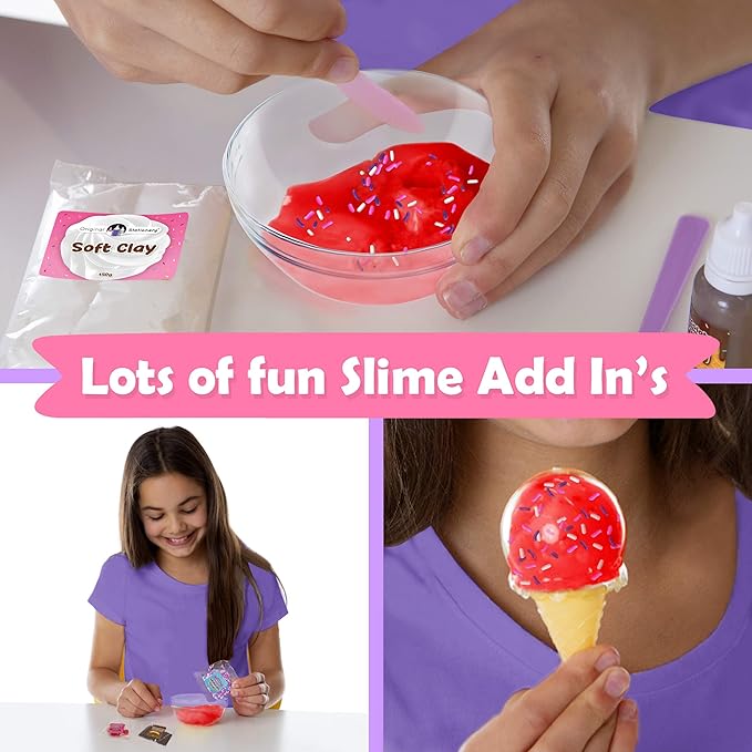 Original Stationery Mini Ice Cream Slime Kit for Girls & Boys Ages 7–12, DIY Slime Making Set with Sprinkles & Strawberry Scent, Fun Ice Cream Craft Toy, Birthday Gift for Kids