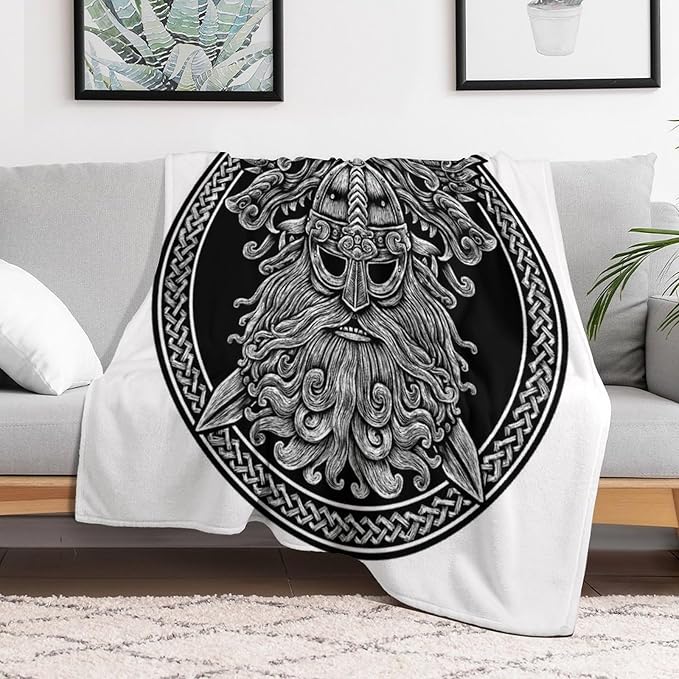 60 x 80 Inches Flannel Throw Blanket Viking Warrior Norse God Odin with Wolf and Swords Birthday Present for Men Women Winter Holiday Soft Blankets for Bedding Sofa
