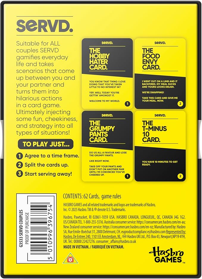 Hasbro Games SERVD Couples Game – Hilarious Real-Life Card Game for Partners – Funny Gifts for Anniversary, Date Nights, Valentine’s Day – 2 Players – Ages 17+