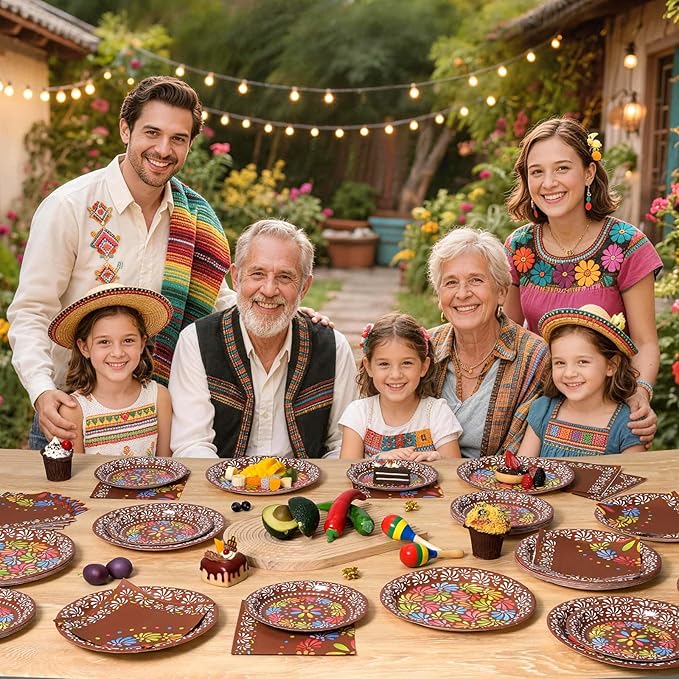 WERNNSAI Cielito Lindo Party Decoration - 48PCS Mexican Plates and Napkins Platos de Barro Mexicanos for Birthday Baby Shower Cinco de Mayo Talavera Party Decor Serves 16 Guest