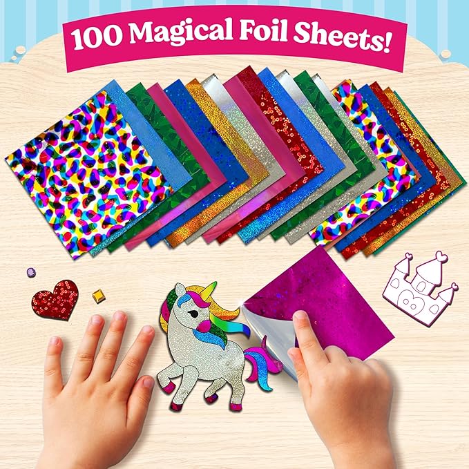 Funcils Foil Art Craft - Unicorn & Princess Sticker Activity Kit, Toddler Arts & Crafts for Kids, No Mess Kids Travel Toys, Games, Fun Birthday Gifts for Boys & Girls Ages 4, 5, 6, 7, 8, 9 Year Old