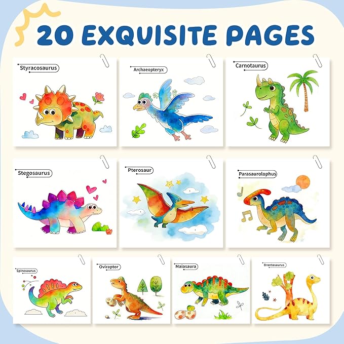 YPLUS Paint with Water Books for Toddlers, Art Craft Toys Watercolor Painting Paper, Gift for Kids Ages 1-3, 2-4, 4-6, Drawing with Brush - Dinosaur