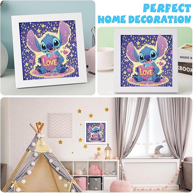 KOJEFCV Cartoon Diamond Art Painting Kits for Kids with Frame, Cartoon Diamond Art for Kids Ages 4-8-12, Easy Gem Kit Kid with Beautiful Package for Gift Home Wall Decor (7x7inch)