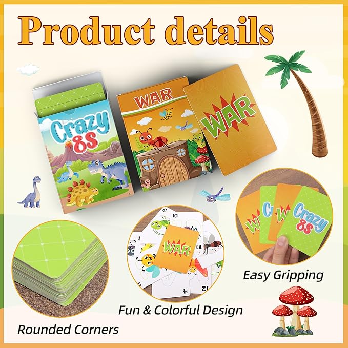 Etyishe Card Games,Card Game for Kids Toddlers Adults,2 Decks of Classic Fun Card Game for Game Nights and Family Gatherings,Great Gifts for Birthday Holiday Easter Basket Stuffers (Crazy 8s & War)