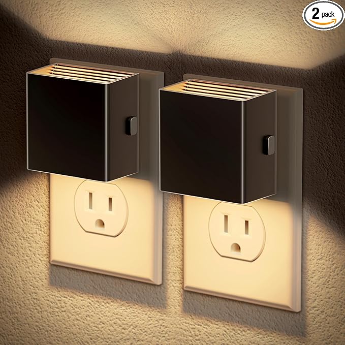 JandCase Night Light, Automatic Night Lights Plug into Wall, 2 Pack Modern Night Lights with Auto Light Sensor, 3000K Brightness Adjustable Nightlight for Kids Bathroom Hallway Kitchen Bedroom Decor