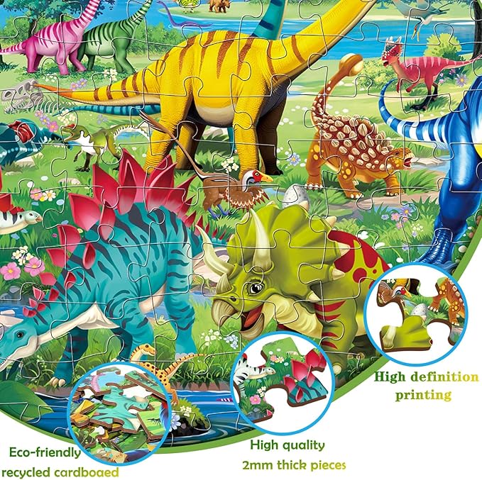 100 Piece Puzzles for Kids Ages 4-6 6-8 8-10, 100 Piece Dinosaur Learning Educational Jigsaw Puzzles, Kids Puzzles Ages 5-8 Gifts for Girls Boys - Every Piece is Unique