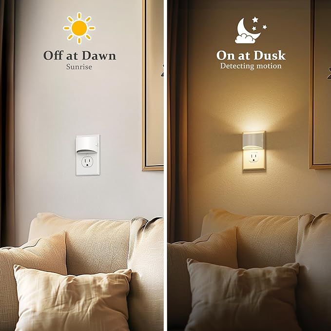JandCase LED Night Lights Plug into Wall 2 Pack, Automatic Night Light, Dusk to Dawn Sensor Nightlight, 0-100LM Brightness Adjustable Nightlight for Kids Bedroom Hallway Kitchen