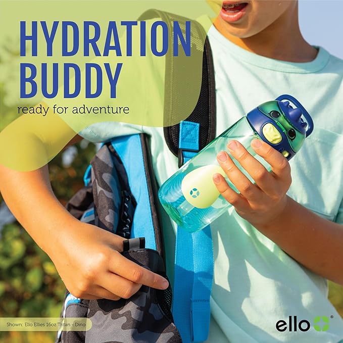 Ello Ellies 16oz Plastic Kids Water Bottle with Straw and Built-in Carrying Handle and Leak-Proof Locking Lid for School backpack, Lunchbox and Outdoor Sports, Cat