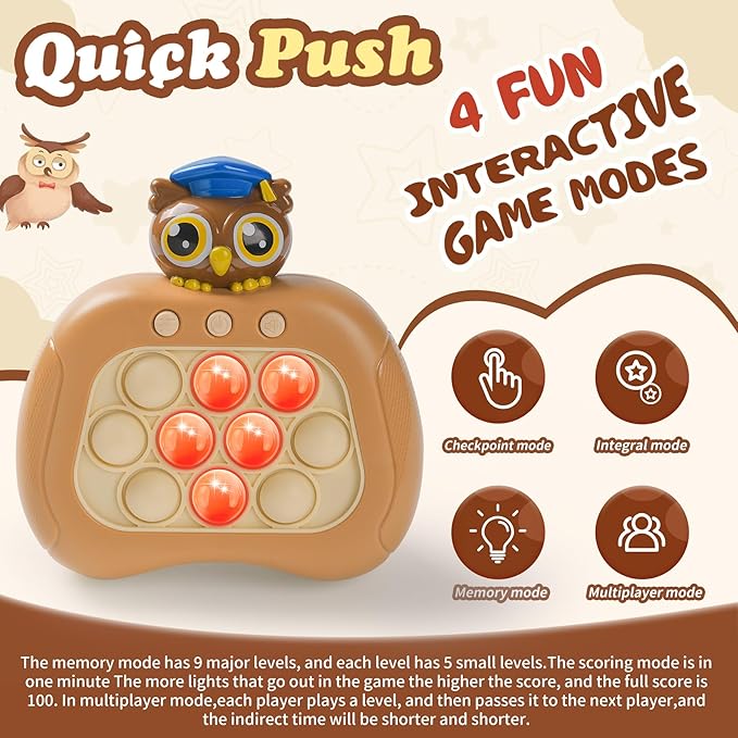 Pop Game Fidget Toy,Quick Push Game Pop Bubble Up Toys for Kids (owl)