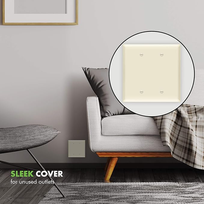 ENERLITES Blank Device Wall Plate, Gloss Finish, 2-Gang 4.88" x 4.92", Mid-Size, Unbreakable Polycarbonate Thermoplastic, UL Listed, 8802M-LA-10PCS, Light Almond (10 Pack)